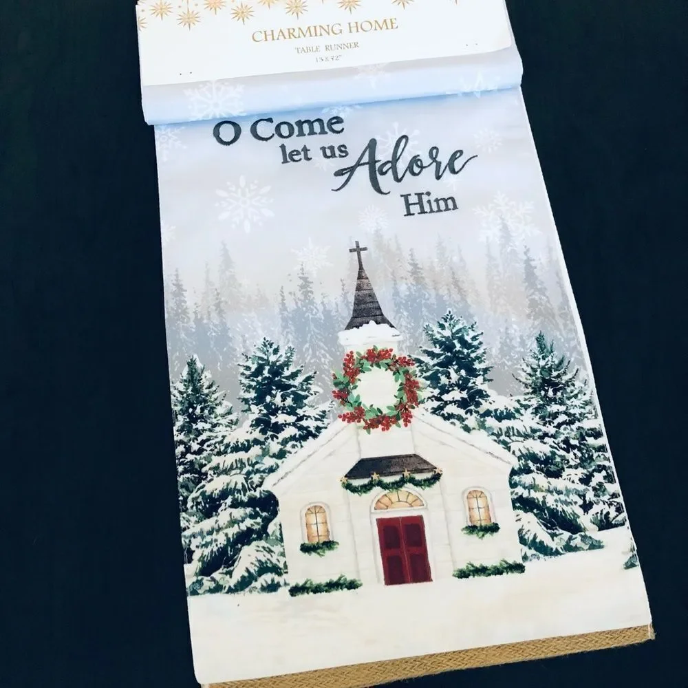 Christmas Winter Church Chapel Holiday Table Runner
